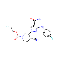 N#C[C@@H]1CCN(C(=O)OCCF)C[C@H]1n1cc(C(N)=O)c(Nc2ccc(F)cc2)n1 ZINC000221256472