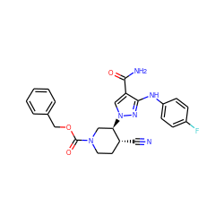 N#C[C@@H]1CCN(C(=O)OCc2ccccc2)C[C@H]1n1cc(C(N)=O)c(Nc2ccc(F)cc2)n1 ZINC000220742023