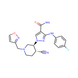 N#C[C@@H]1CCN(Cc2ccon2)C[C@H]1n1cc(C(N)=O)c(Nc2ccc(F)cc2)n1 ZINC000220678929