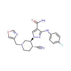 N#C[C@@H]1CCN(Cc2cocn2)C[C@H]1n1cc(C(N)=O)c(Nc2ccc(F)cc2)n1 ZINC000220698483