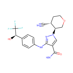 N#C[C@@H]1CCOC[C@H]1n1cc(C(N)=O)c(Nc2ccc([C@@H](O)C(F)(F)F)cc2)n1 ZINC000221855210