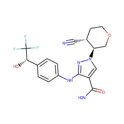 N#C[C@@H]1CCOC[C@H]1n1cc(C(N)=O)c(Nc2ccc([C@H](O)C(F)(F)F)cc2)n1 ZINC000221828762