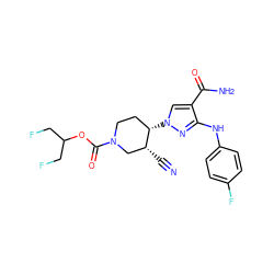 N#C[C@@H]1CN(C(=O)OC(CF)CF)CC[C@@H]1n1cc(C(N)=O)c(Nc2ccc(F)cc2)n1 ZINC000220677359