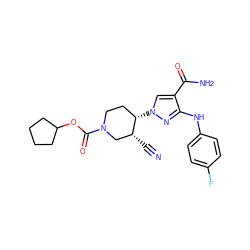 N#C[C@@H]1CN(C(=O)OC2CCCC2)CC[C@@H]1n1cc(C(N)=O)c(Nc2ccc(F)cc2)n1 ZINC000205030098