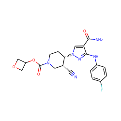 N#C[C@@H]1CN(C(=O)OC2COC2)CC[C@@H]1n1cc(C(N)=O)c(Nc2ccc(F)cc2)n1 ZINC000205029871