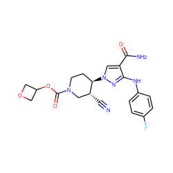 N#C[C@@H]1CN(C(=O)OC2COC2)CC[C@H]1n1cc(C(N)=O)c(Nc2ccc(F)cc2)n1 ZINC000205029851