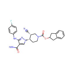 N#C[C@@H]1CN(C(=O)OC2Cc3ccccc3C2)CC[C@@H]1n1cc(C(N)=O)c(Nc2ccc(F)cc2)n1 ZINC000205064145