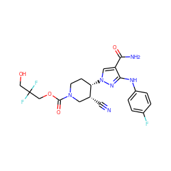 N#C[C@@H]1CN(C(=O)OCC(F)(F)CO)CC[C@@H]1n1cc(C(N)=O)c(Nc2ccc(F)cc2)n1 ZINC000221255993