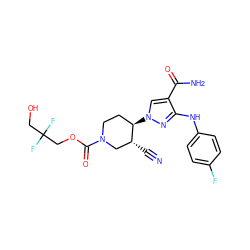 N#C[C@@H]1CN(C(=O)OCC(F)(F)CO)CC[C@H]1n1cc(C(N)=O)c(Nc2ccc(F)cc2)n1 ZINC000221255480