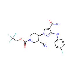 N#C[C@@H]1CN(C(=O)OCC(F)(F)F)CC[C@H]1n1cc(C(N)=O)c(Nc2ccc(F)cc2)n1 ZINC000205056068