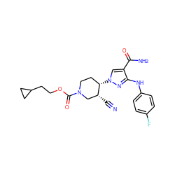 N#C[C@@H]1CN(C(=O)OCCC2CC2)CC[C@@H]1n1cc(C(N)=O)c(Nc2ccc(F)cc2)n1 ZINC000205039194