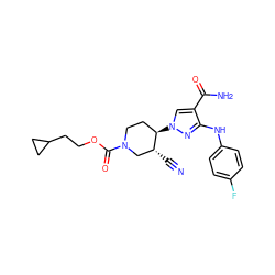 N#C[C@@H]1CN(C(=O)OCCC2CC2)CC[C@H]1n1cc(C(N)=O)c(Nc2ccc(F)cc2)n1 ZINC000205039179