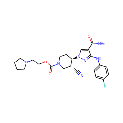 N#C[C@@H]1CN(C(=O)OCCN2CCCC2)CC[C@H]1n1cc(C(N)=O)c(Nc2ccc(F)cc2)n1 ZINC000205047880