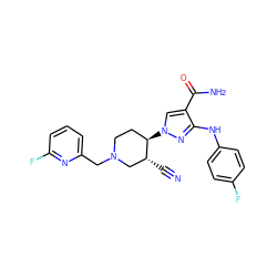 N#C[C@@H]1CN(Cc2cccc(F)n2)CC[C@H]1n1cc(C(N)=O)c(Nc2ccc(F)cc2)n1 ZINC000204993860