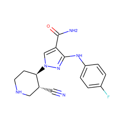 N#C[C@@H]1CNCC[C@H]1n1cc(C(N)=O)c(Nc2ccc(F)cc2)n1 ZINC000220672167