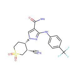 N#C[C@@H]1CS(=O)(=O)CC[C@@H]1n1cc(C(N)=O)c(Nc2ccc(C(F)(F)F)cc2)n1 ZINC000220727560