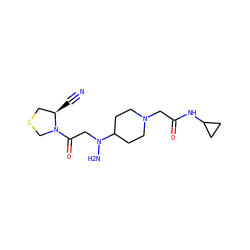 N#C[C@@H]1CSCN1C(=O)CN(N)C1CCN(CC(=O)NC2CC2)CC1 ZINC000049052607