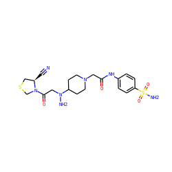 N#C[C@@H]1CSCN1C(=O)CN(N)C1CCN(CC(=O)Nc2ccc(S(N)(=O)=O)cc2)CC1 ZINC000038337058