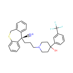 N#C[C@]1(CCCN2CCC(O)(c3cccc(C(F)(F)F)c3)CC2)c2ccccc2CSc2ccccc21 ZINC000013801991