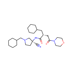 N#C[C@]1(NC(=O)[C@@H](CC(=O)N2CCOCC2)CC2CCCCC2)CCN(CC2CCCCC2)C1 ZINC000028817770