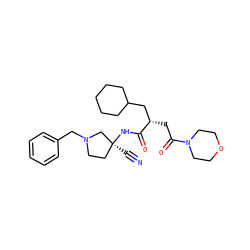 N#C[C@]1(NC(=O)[C@@H](CC(=O)N2CCOCC2)CC2CCCCC2)CCN(Cc2ccccc2)C1 ZINC000013918403