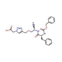 N#C[C@H](COCc1cn(CC(=O)O)nn1)NC(=O)[C@H](Cc1ccccc1)NC(=O)OCc1ccccc1 ZINC000653887985