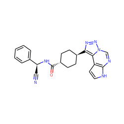 N#C[C@H](NC(=O)[C@H]1CC[C@H](c2nnn3cnc4[nH]ccc4c23)CC1)c1ccccc1 ZINC001772651357