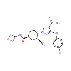 N#C[C@H]1C[C@@H](C(=O)NC2COC2)CC[C@@H]1n1cc(C(N)=O)c(Nc2ccc(Cl)cc2)n1 ZINC000205027901