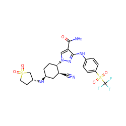 N#C[C@H]1C[C@@H](N[C@@H]2CCS(=O)(=O)C2)CC[C@@H]1n1cc(C(N)=O)c(Nc2ccc(S(=O)(=O)C(F)(F)F)cc2)n1 ZINC000221852170