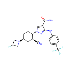 N#C[C@H]1C[C@@H](N2CC(F)C2)CC[C@@H]1n1cc(C(N)=O)c(Nc2ccc(C(F)(F)F)cc2)n1 ZINC000205000603