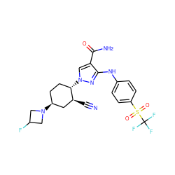 N#C[C@H]1C[C@@H](N2CC(F)C2)CC[C@@H]1n1cc(C(N)=O)c(Nc2ccc(S(=O)(=O)C(F)(F)F)cc2)n1 ZINC000205000744