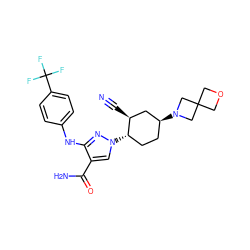 N#C[C@H]1C[C@@H](N2CC3(COC3)C2)CC[C@@H]1n1cc(C(N)=O)c(Nc2ccc(C(F)(F)F)cc2)n1 ZINC000221833905