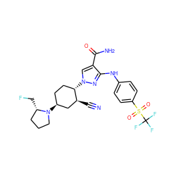 N#C[C@H]1C[C@@H](N2CCC[C@@H]2CF)CC[C@@H]1n1cc(C(N)=O)c(Nc2ccc(S(=O)(=O)C(F)(F)F)cc2)n1 ZINC000221264692