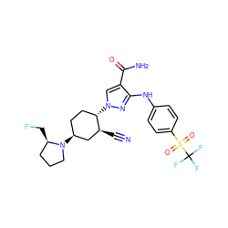 N#C[C@H]1C[C@@H](N2CCC[C@H]2CF)CC[C@@H]1n1cc(C(N)=O)c(Nc2ccc(S(=O)(=O)C(F)(F)F)cc2)n1 ZINC000222976245