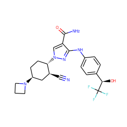 N#C[C@H]1C[C@@H](N2CCC2)CC[C@@H]1n1cc(C(N)=O)c(Nc2ccc([C@@H](O)C(F)(F)F)cc2)n1 ZINC000221220087