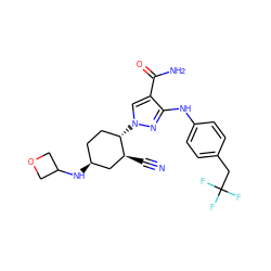 N#C[C@H]1C[C@@H](NC2COC2)CC[C@@H]1n1cc(C(N)=O)c(Nc2ccc(CC(F)(F)F)cc2)n1 ZINC000204991786