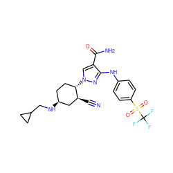 N#C[C@H]1C[C@@H](NCC2CC2)CC[C@@H]1n1cc(C(N)=O)c(Nc2ccc(S(=O)(=O)C(F)(F)F)cc2)n1 ZINC000221141384