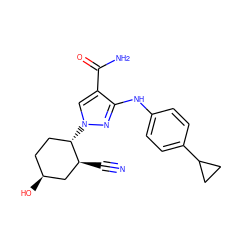 N#C[C@H]1C[C@@H](O)CC[C@@H]1n1cc(C(N)=O)c(Nc2ccc(C3CC3)cc2)n1 ZINC000221143343