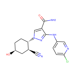 N#C[C@H]1C[C@@H](O)CC[C@@H]1n1cc(C(N)=O)c(Nc2ccc(Cl)nc2)n1 ZINC000221180906