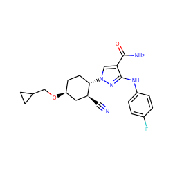 N#C[C@H]1C[C@@H](OCC2CC2)CC[C@@H]1n1cc(C(N)=O)c(Nc2ccc(F)cc2)n1 ZINC000204966138