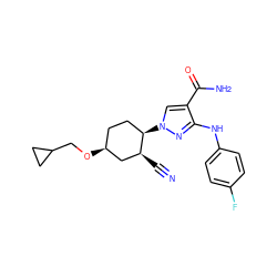 N#C[C@H]1C[C@@H](OCC2CC2)CC[C@H]1n1cc(C(N)=O)c(Nc2ccc(F)cc2)n1 ZINC000204966119