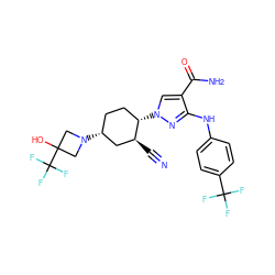 N#C[C@H]1C[C@H](N2CC(O)(C(F)(F)F)C2)CC[C@@H]1n1cc(C(N)=O)c(Nc2ccc(C(F)(F)F)cc2)n1 ZINC000221214529