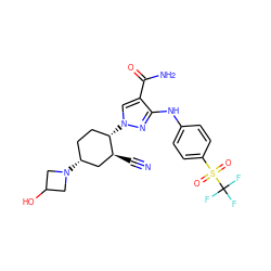 N#C[C@H]1C[C@H](N2CC(O)C2)CC[C@@H]1n1cc(C(N)=O)c(Nc2ccc(S(=O)(=O)C(F)(F)F)cc2)n1 ZINC000205010080