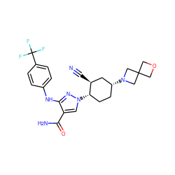 N#C[C@H]1C[C@H](N2CC3(COC3)C2)CC[C@@H]1n1cc(C(N)=O)c(Nc2ccc(C(F)(F)F)cc2)n1 ZINC000221834016