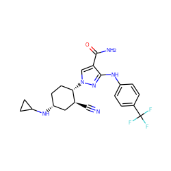 N#C[C@H]1C[C@H](NC2CC2)CC[C@@H]1n1cc(C(N)=O)c(Nc2ccc(C(F)(F)F)cc2)n1 ZINC000205009857