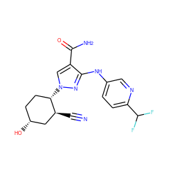 N#C[C@H]1C[C@H](O)CC[C@@H]1n1cc(C(N)=O)c(Nc2ccc(C(F)F)nc2)n1 ZINC000221144550