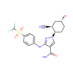 N#C[C@H]1C[C@H](O)CC[C@H]1n1cc(C(N)=O)c(Nc2ccc(S(=O)(=O)C(F)F)cc2)n1 ZINC000205062610