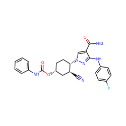 N#C[C@H]1C[C@H](OC(=O)Nc2ccccc2)CC[C@@H]1n1cc(C(N)=O)c(Nc2ccc(F)cc2)n1 ZINC000221890420