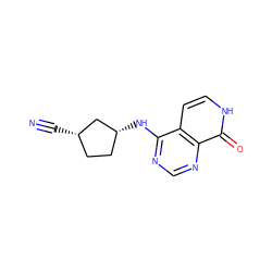 N#C[C@H]1CC[C@@H](Nc2ncnc3c(=O)[nH]ccc23)C1 ZINC000096285233