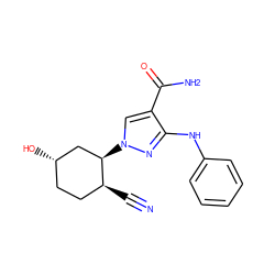 N#C[C@H]1CC[C@H](O)C[C@H]1n1cc(C(N)=O)c(Nc2ccccc2)n1 ZINC000221167852